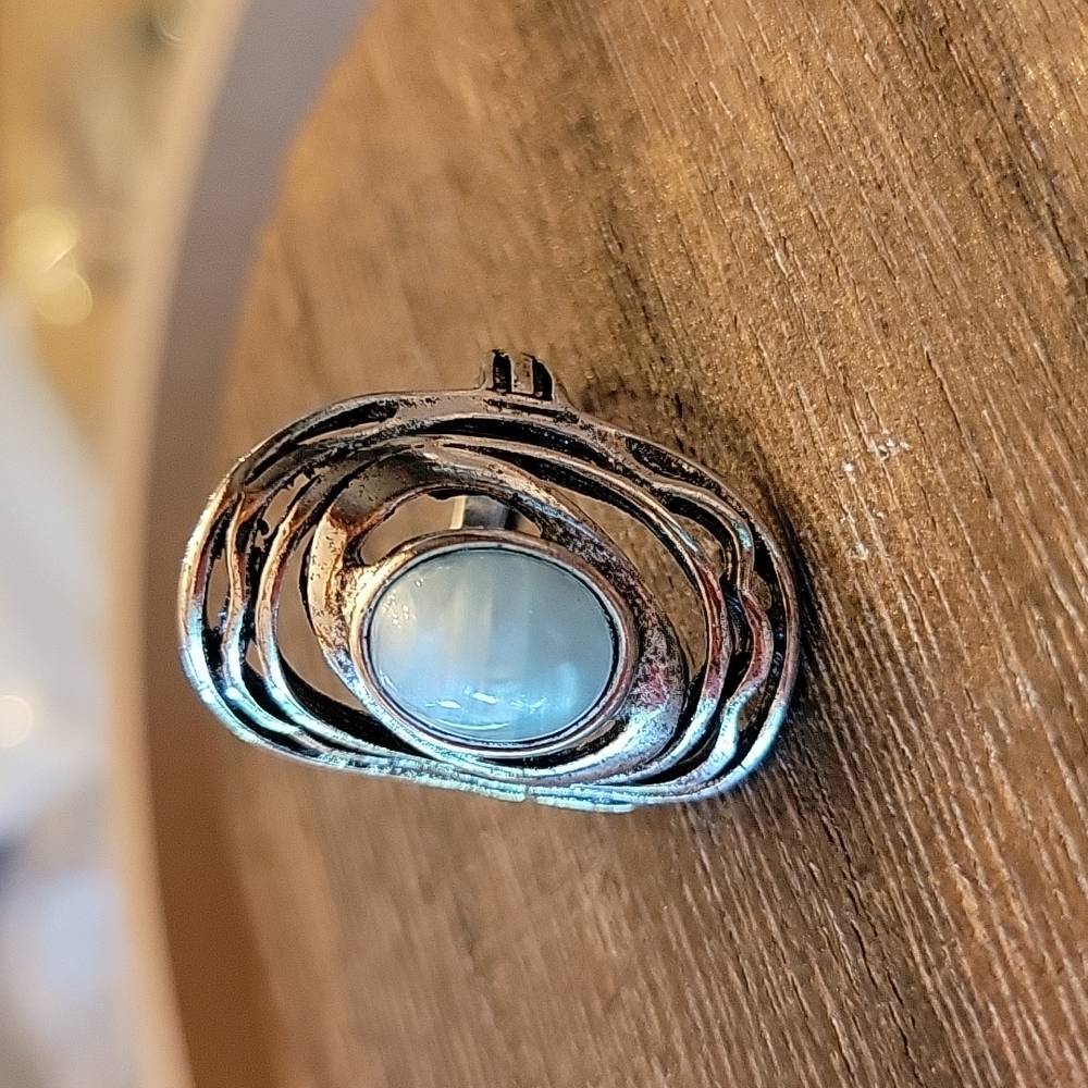 💥LAST ONE💥Eye of the Storm Blue Lace Agate Antiqued Silver Ring - Picture 7 of 9